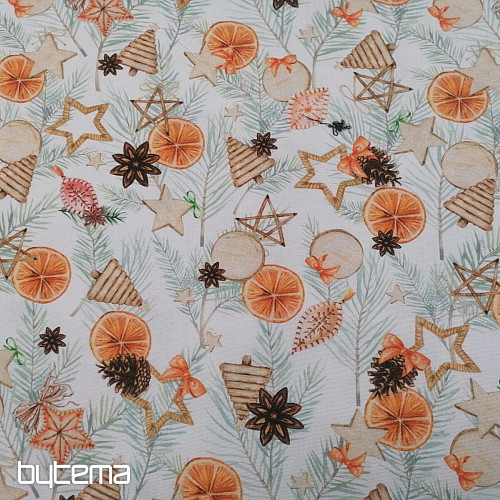 Vianočná dekoračná látka Sušené pomaranče