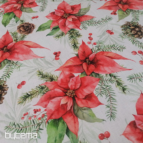 Vianočná dekoračná látka Vianočná hviezda a šišky