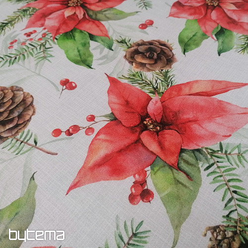 Vianočná dekoračná látka Vianočná hviezda a šišky