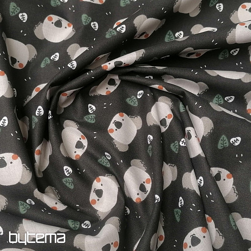 Bavlnená látka Koala Kiwak čierna