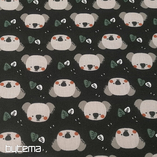 Bavlnená látka Koala Kiwak čierna