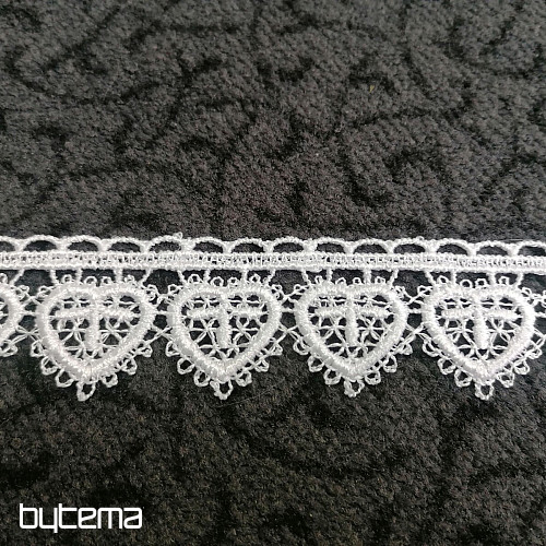 Čipka 5191/01 - 3 cm biela srdiečko