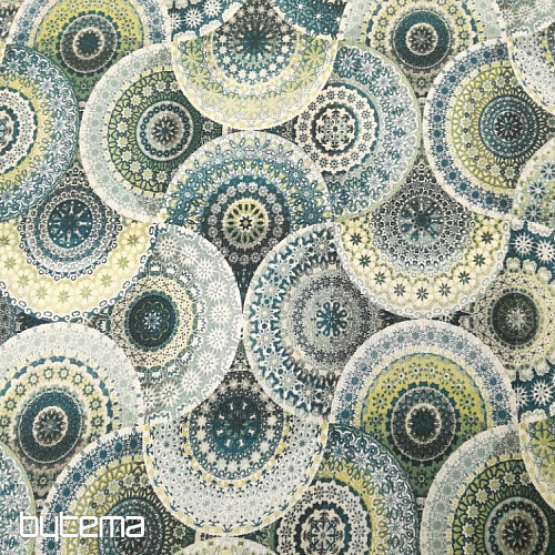 Dekoračná látka MANDALA modro zelená