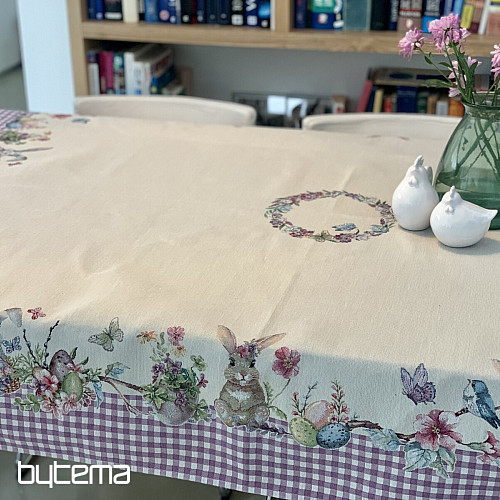 Gobelínový obrus a šál VEĽKONOČNÝ ČAS fialové káro