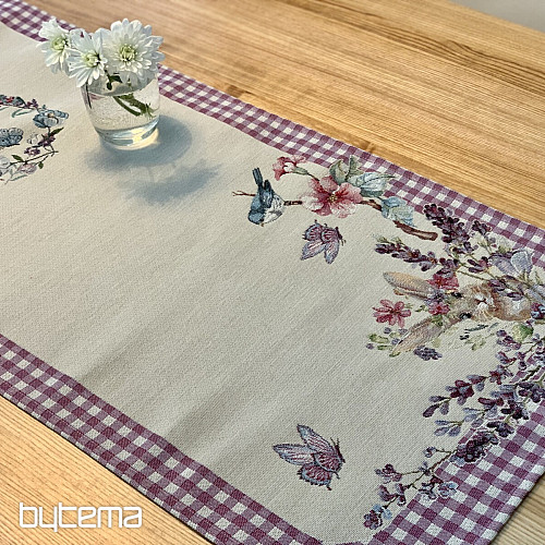 Gobelínový obrus a šál VEĽKONOČNÝ ČAS fialové káro