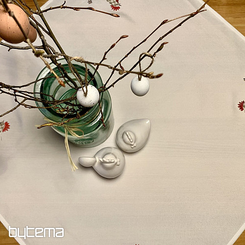 Vyšívaný ubrus a šál SLEPIČKY káro