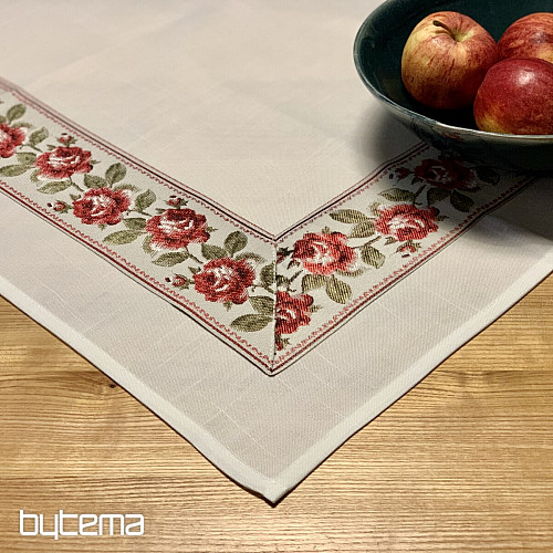 Vyšívaný ubrus a šál RŮŽIČKY