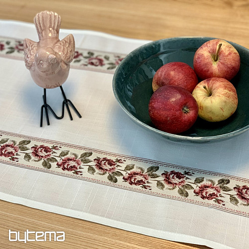 Vyšívaný ubrus a šál RŮŽIČKY