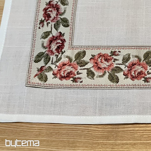 Vyšívaný ubrus a šál RŮŽIČKY