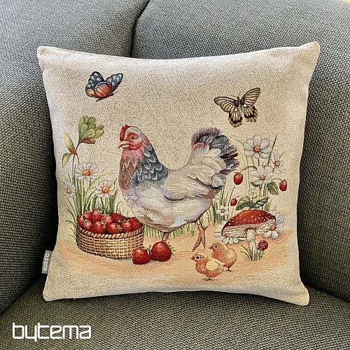 Gobelínový obliečka na vankúš SLEPICE S JAHODAMA