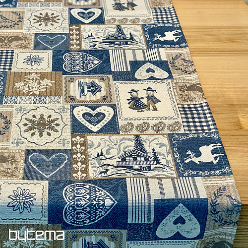 Gobelínový ubrus, šál PATCHWORK SRDCE modrý