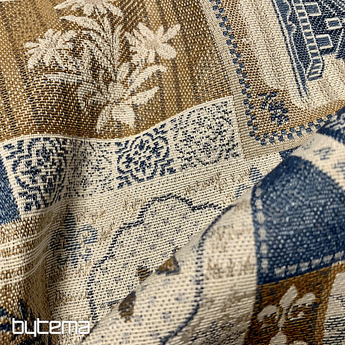 Gobelínový ubrus, šál PATCHWORK SRDCE modrý