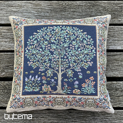 Gobelínový obliečka na vankúš STROM ŠŤASTIA modrý