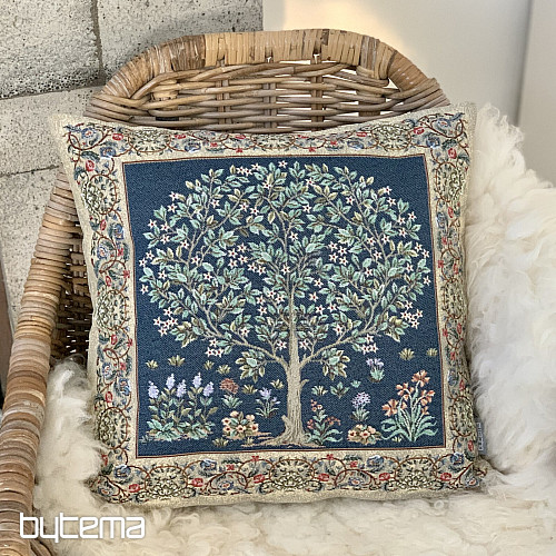 Gobelínový obliečka na vankúš STROM ŠŤASTIA modrý