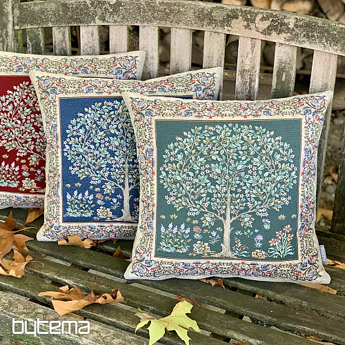 Gobelínový obliečka na vankúš STROM ŠŤASTIA modrý