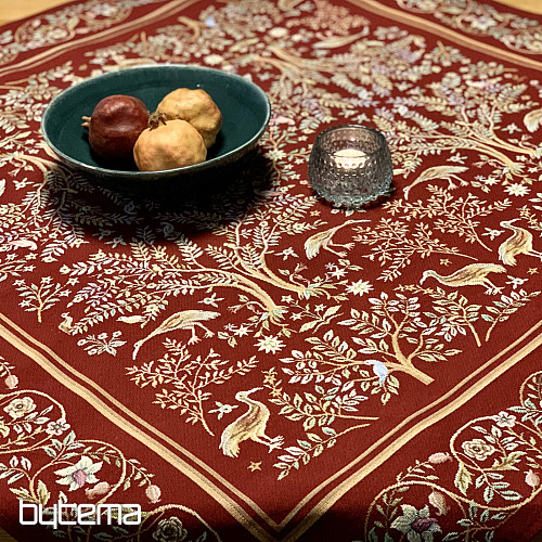 Gobelínový ubrus a šál WILLIAM MORRIS bordó