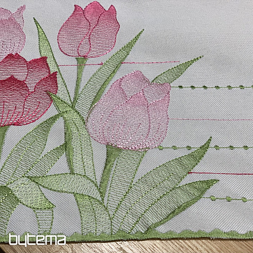 Vyšívaný obrus a šál Ružové tulipány