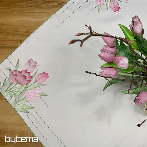 Vyšívaný obrus a šál Ružové tulipány