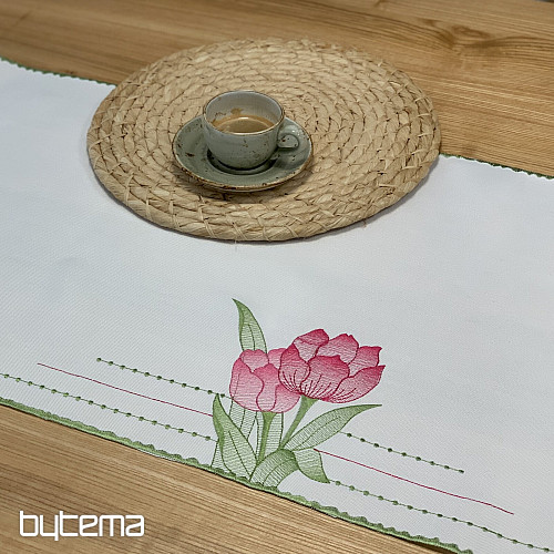 Vyšívaný obrus a šál Ružové tulipány