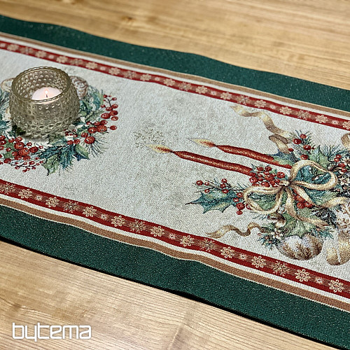 Gobelínový obrus a šál PLANÚCE SVIEČKY zelený lem