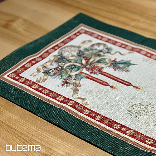 Gobelínový obrus a šál PLANÚCE SVIEČKY zelený lem