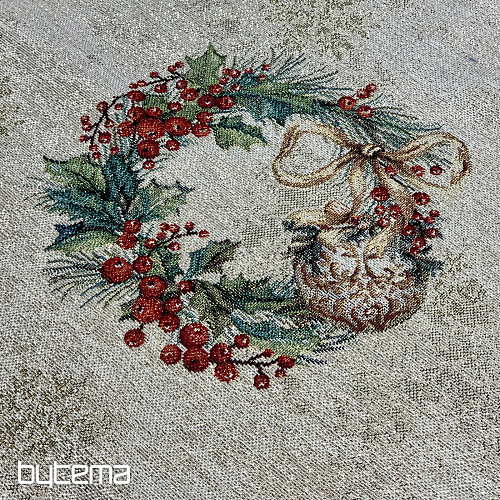 Gobelínový obrus a šál PLANÚCE SVIEČKY zelený lem