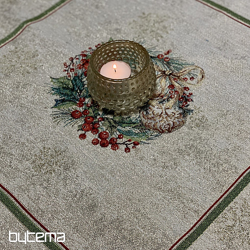 Gobelínový obrus a šál PLANÚCE SVIEČKY zelený lem