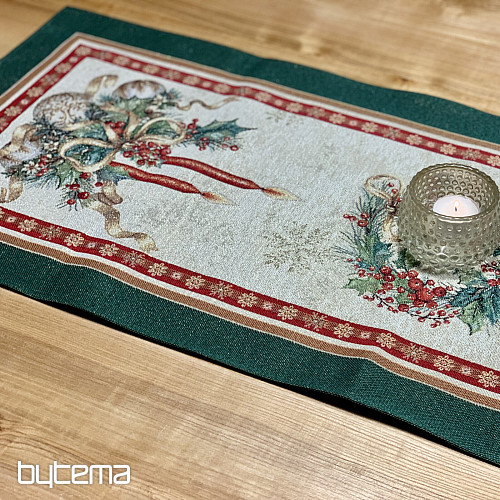 Gobelínový obrus a šál PLANÚCE SVIEČKY zelený lem