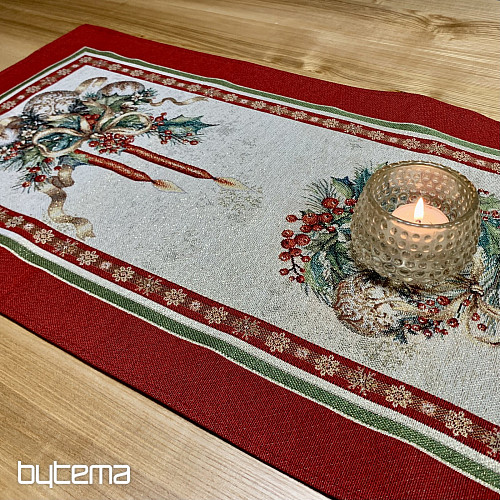 Gobelínový obrus a šál PLANÚCE SVIEČKY červený lem