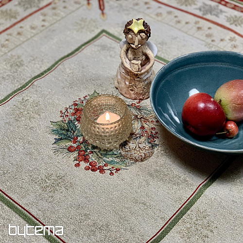 Gobelínový obrus a šál PLANÚCE SVIEČKY červený lem