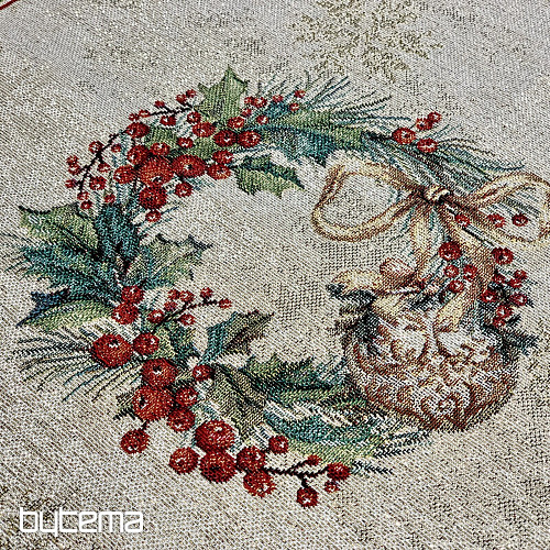 Gobelínový obrus a šál PLANÚCE SVIEČKY červený lem