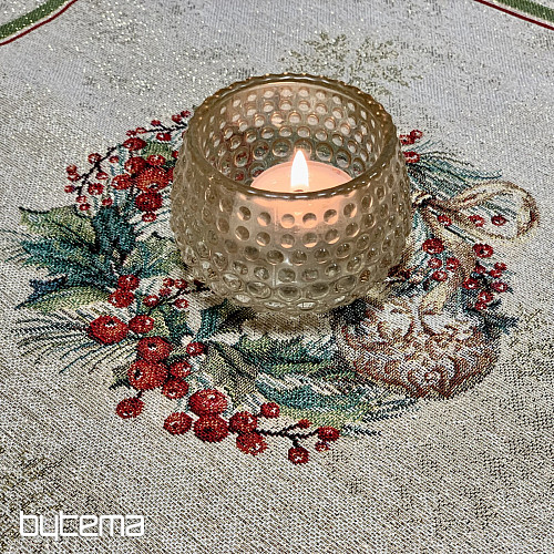 Gobelínový obrus a šál PLANÚCE SVIEČKY červený lem