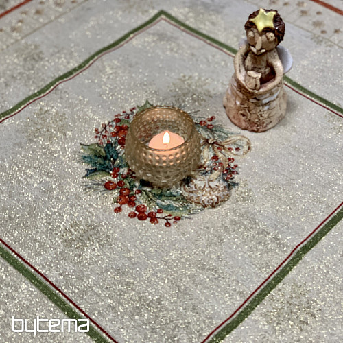 Gobelínový obrus a šál PLANÚCE SVIEČKY červený lem