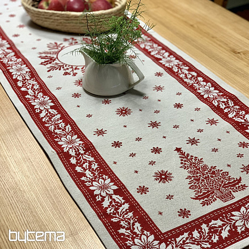 Gobelínový obrus a šál ĽUDOVÉ VIANOCE červená