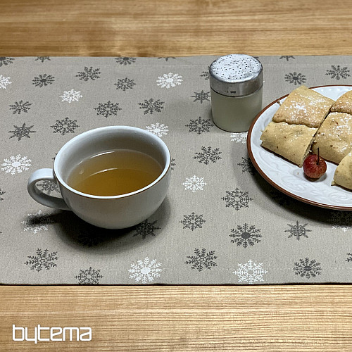 Vianočný obrus a šál VLOČKY SIVO BIELEJ