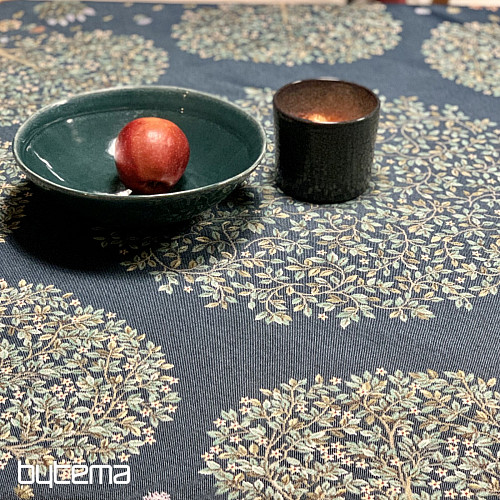 Gobelínový obrus okrúhly STROM ŠŤASTIA modrý