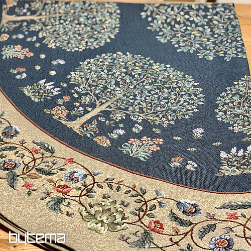 Gobelínový obrus okrúhly STROM ŠŤASTIA modrý