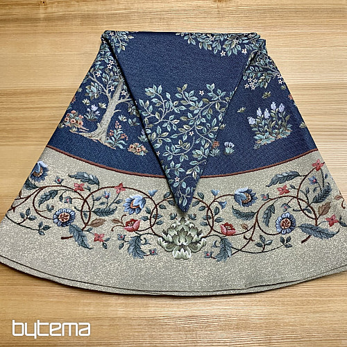 Gobelínový obrus okrúhly STROM ŠŤASTIA modrý