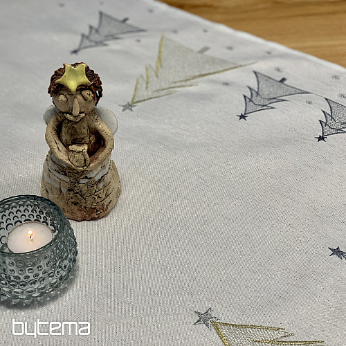 Vyšívaný ubrus a šál SIVO ZLATÉ STROMEČKY