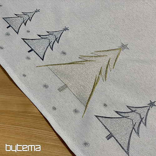 Vyšívaný ubrus a šál SIVO ZLATÉ STROMEČKY