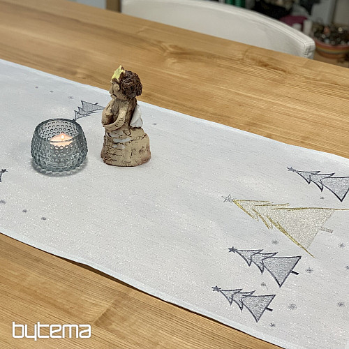 Vyšívaný ubrus a šál SIVO ZLATÉ STROMEČKY