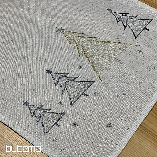 Vyšívaný ubrus a šál SIVO ZLATÉ STROMEČKY