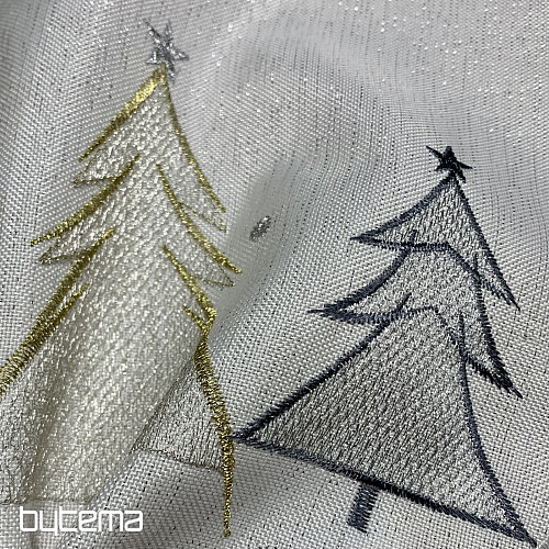 Vyšívaný ubrus a šál SIVO ZLATÉ STROMEČKY