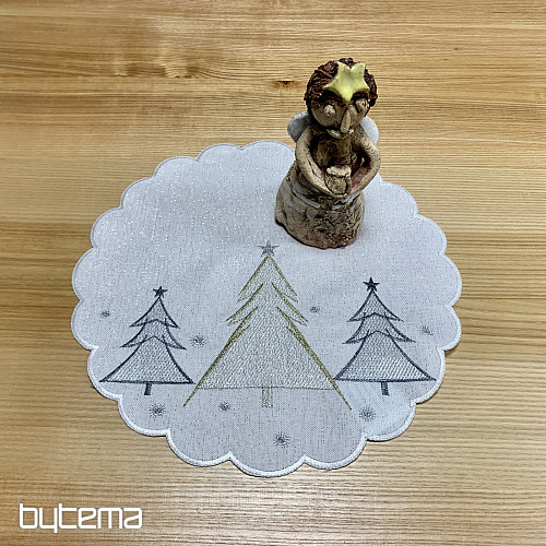 Vyšívaný ubrus a šál SIVO ZLATÉ STROMEČKY