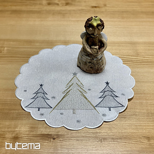 Vyšívaný ubrus a šál SIVO ZLATÉ STROMEČKY