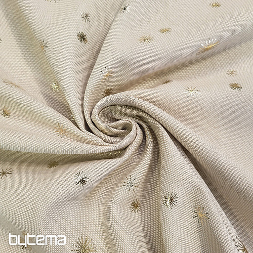 Bavlna CANVAS látka ZLATÉ HVIEZDIČKY na režné