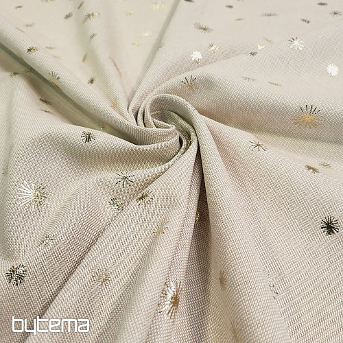 Bavlna CANVAS látka ZLATÉ HVIEZDIČKY na režné