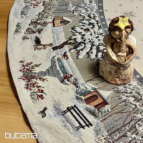 Vianočný gobelínový obrus okrúhly NOČNÁ ZIMA