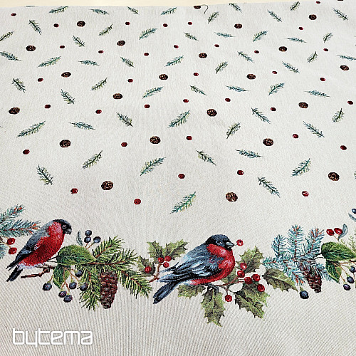 Vianočný gobelínový obrus okrúhly ZIMNÝ VTÁČIK