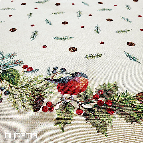 Vianočný gobelínový obrus okrúhly ZIMNÝ VTÁČIK